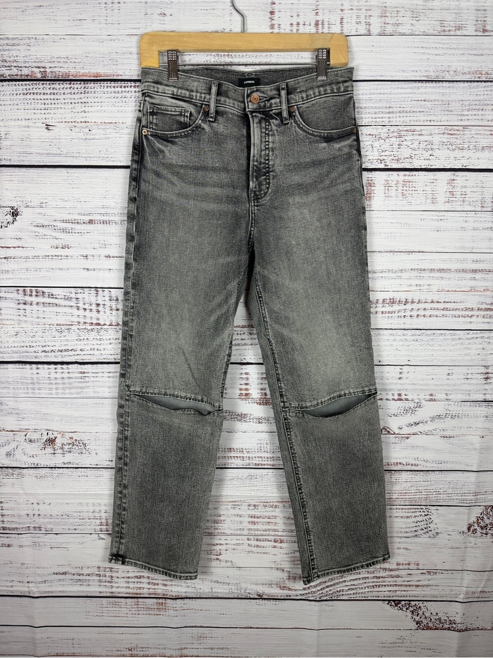 Express Modern Straight High-Rise Gray Jeans – Size 4 Short | NWOT